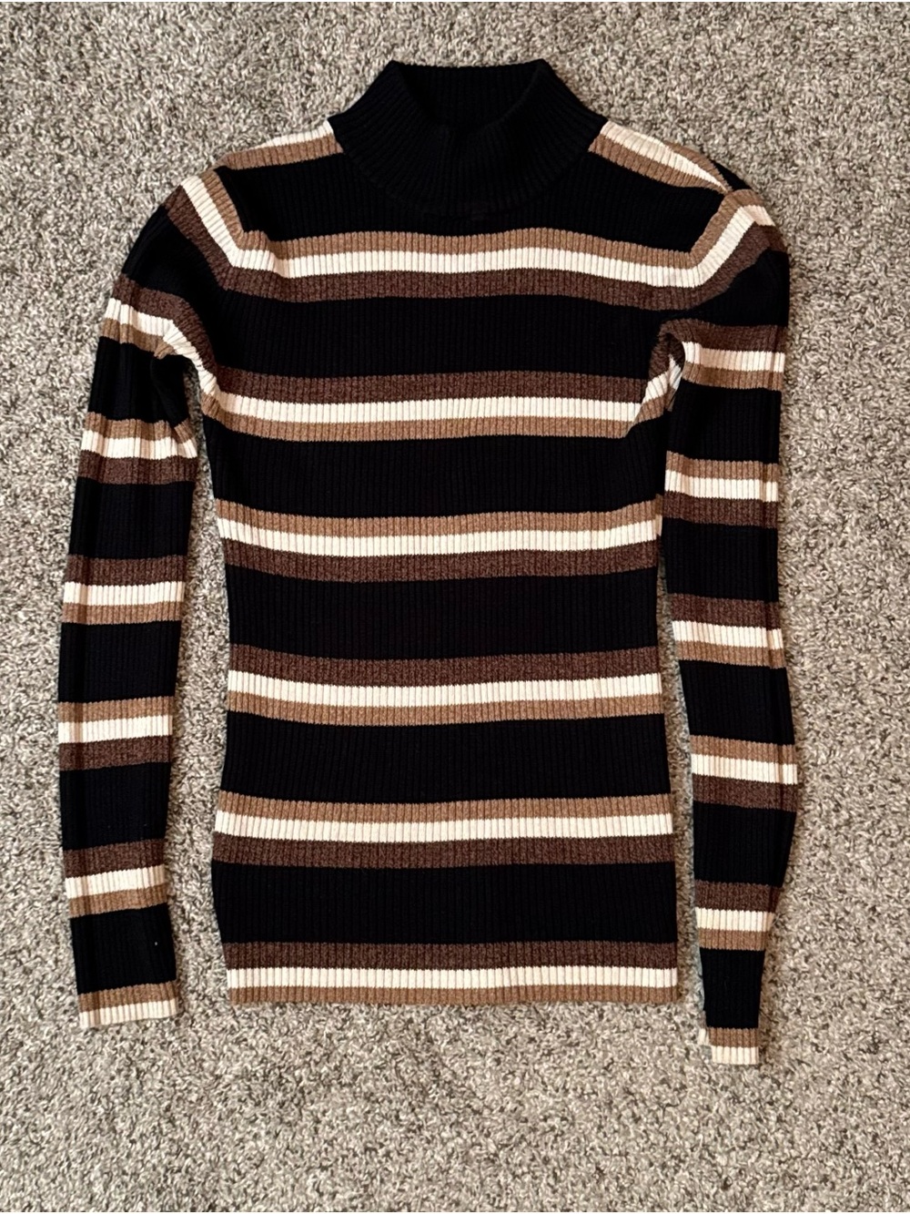 Erika & Co Striped Ribbed Mock Neck Knit Sweater Top Small